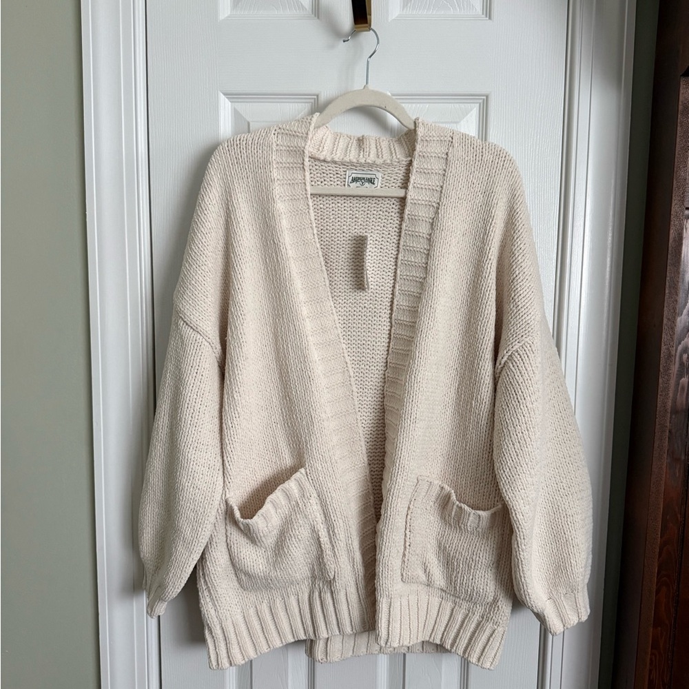 NWT American Eagle Cream Open-Front Pocket Cardigan Sweater (L)